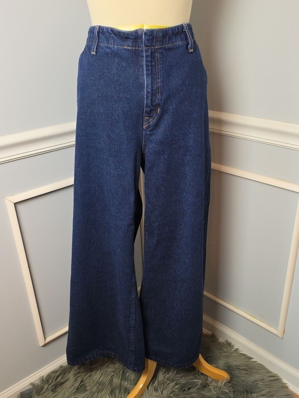 POINT SUR J.CREW Puddle Wide Leg Trouser Dark Wash Slit Pocket High Rise Jean 32
